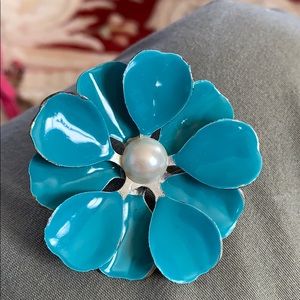 1950’s Vintage Turquoise enameled Flower pin 3”
